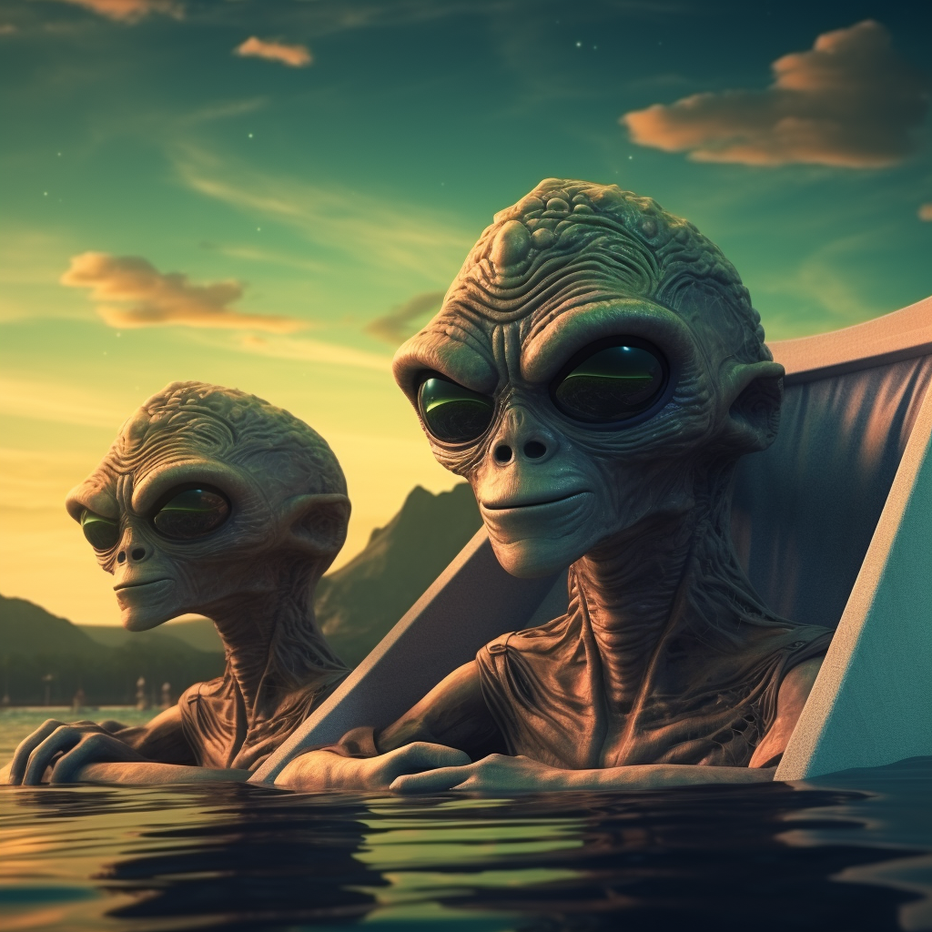 Aliens enjoying a serene underwater scene