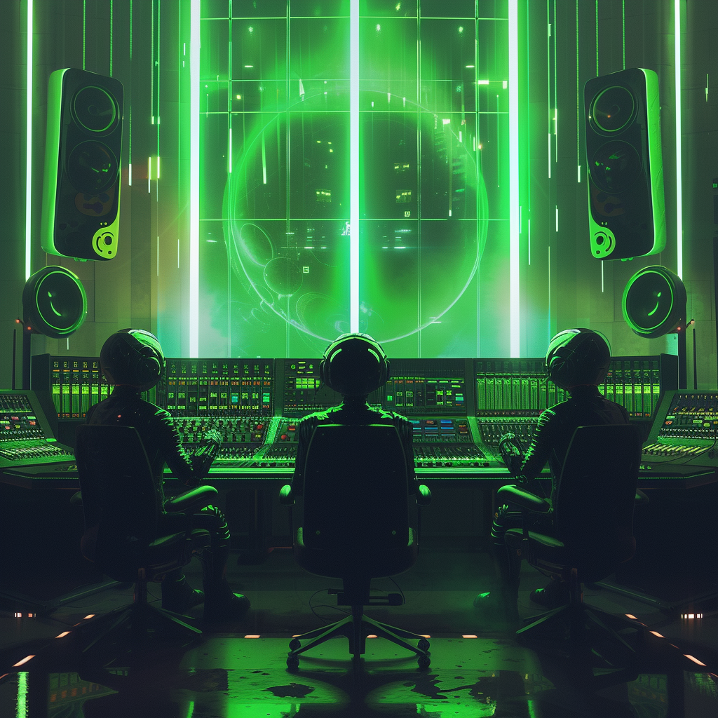 Aliens in Recording Studio with Neon Lights