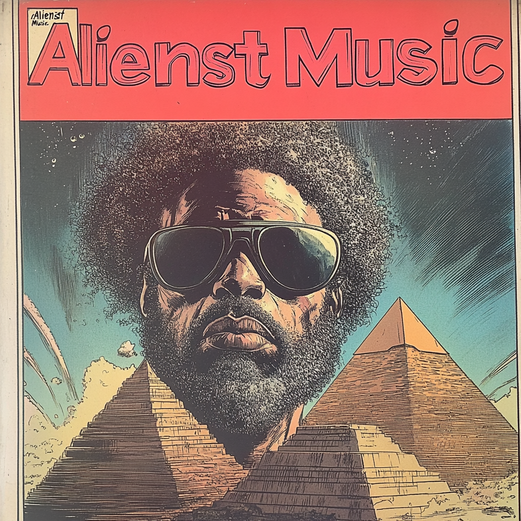 Afrocentric man in alien civilization pyramids