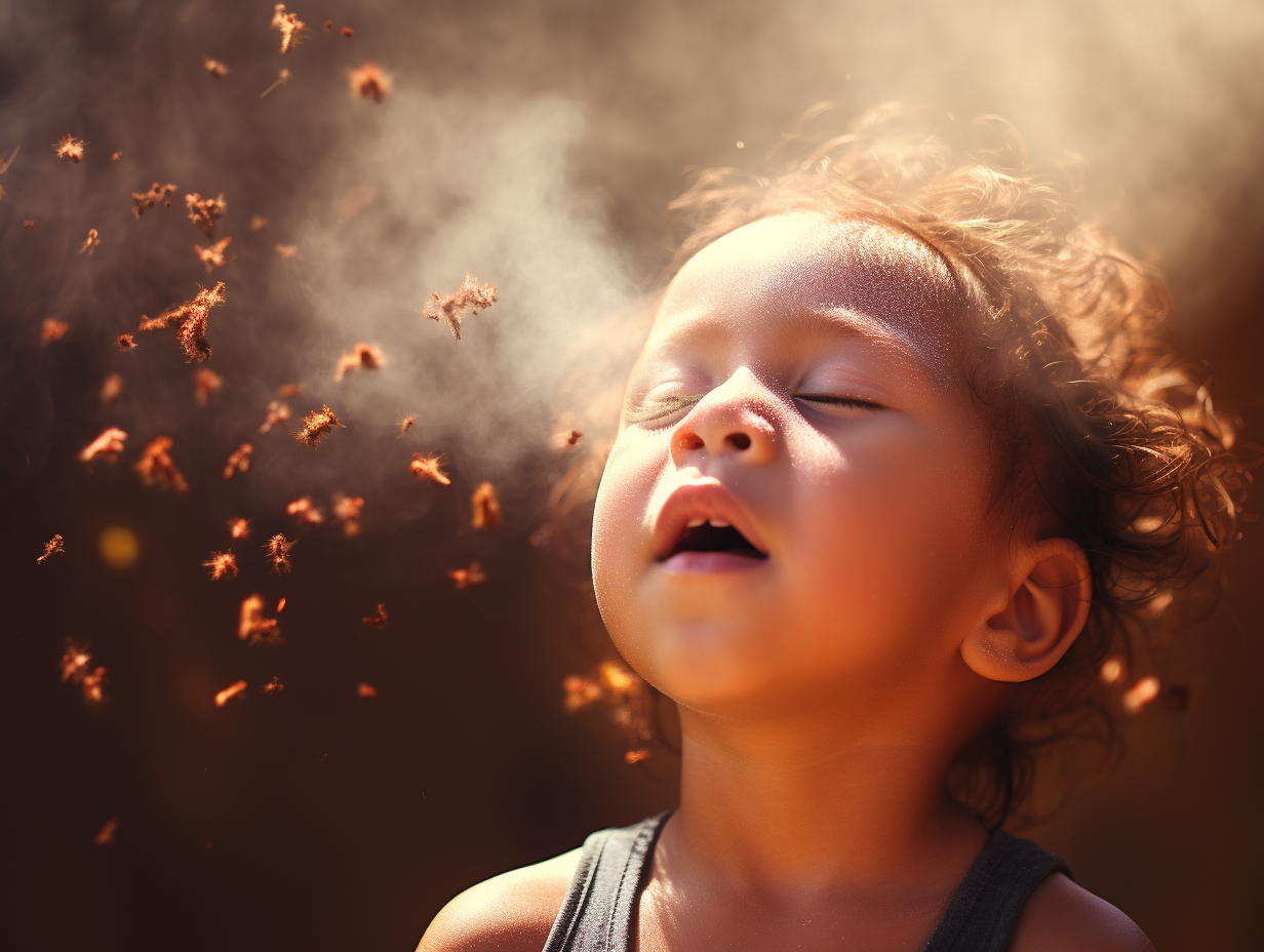 Child breathing in allergens, viruses, and dust particles