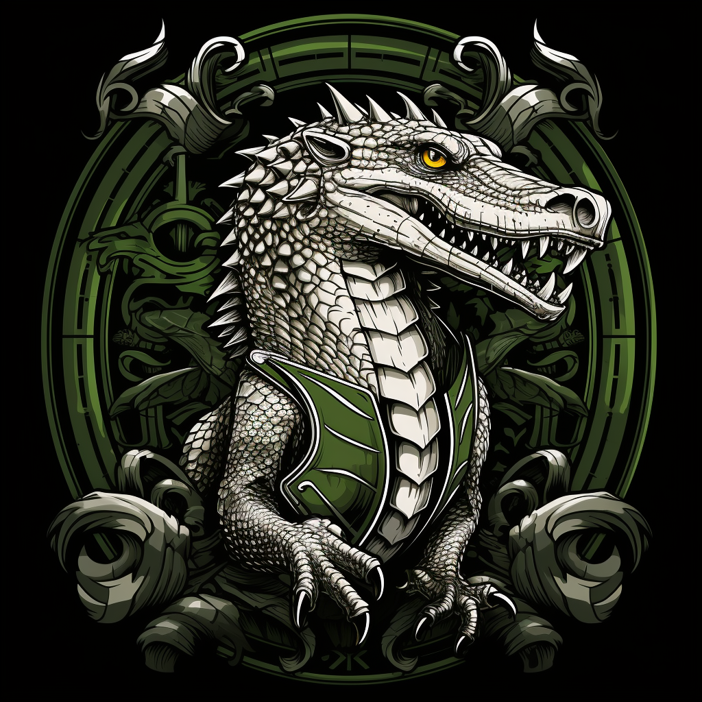 Alligator Heraldry on Black Silver Green Background