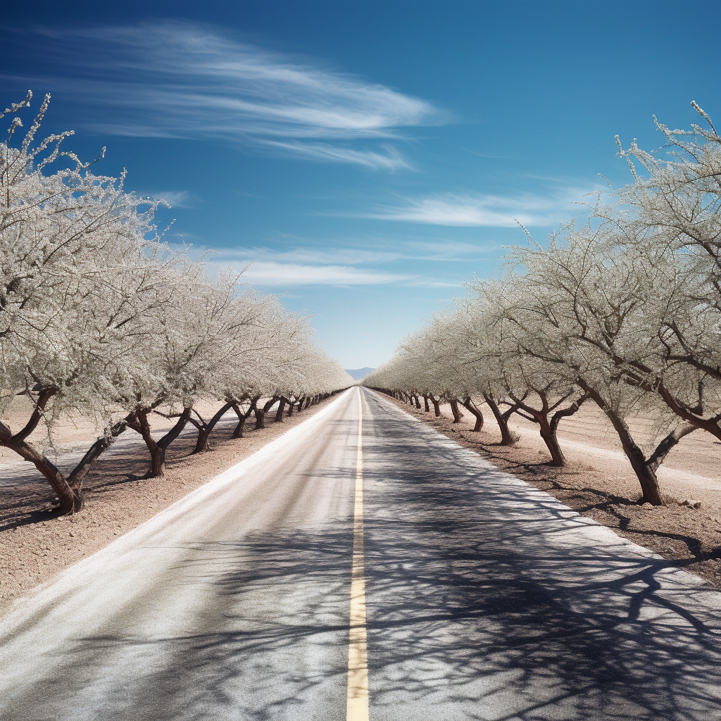 Almond trees on Interstate highway