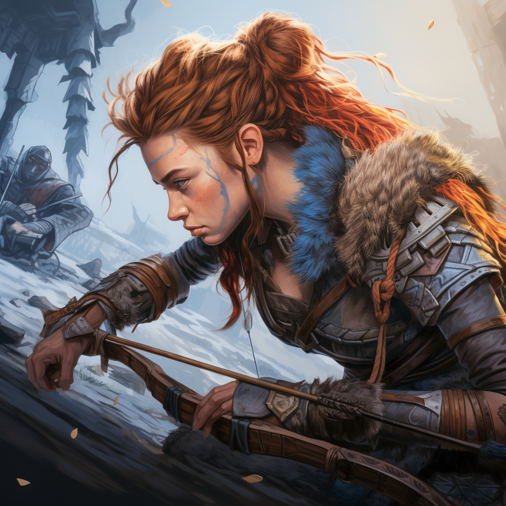 Aloy aiming at Thunderjaw in Horizon Zero Dawn