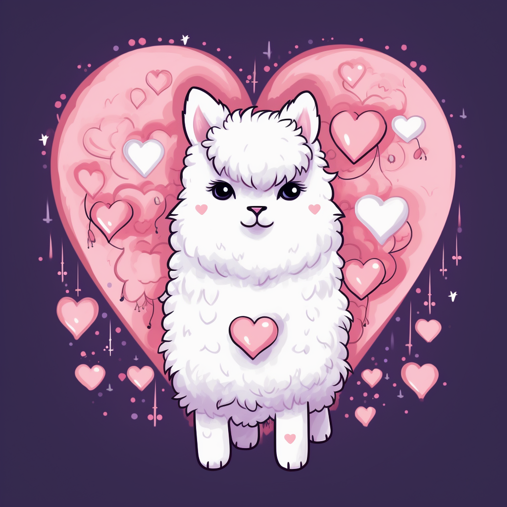 Adorable alpaca surrounded by hearts