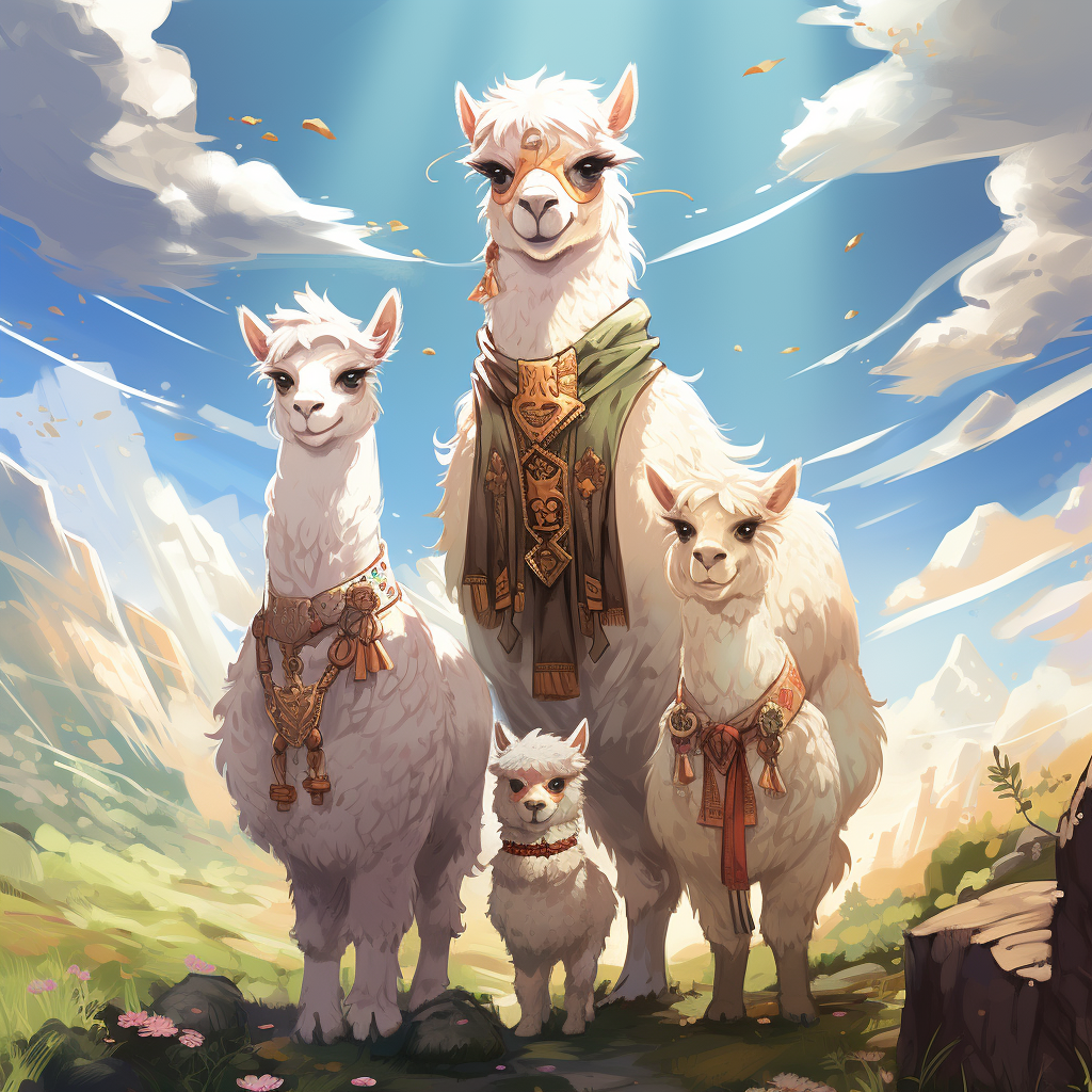 Cute Alpaca Family in Anime Style