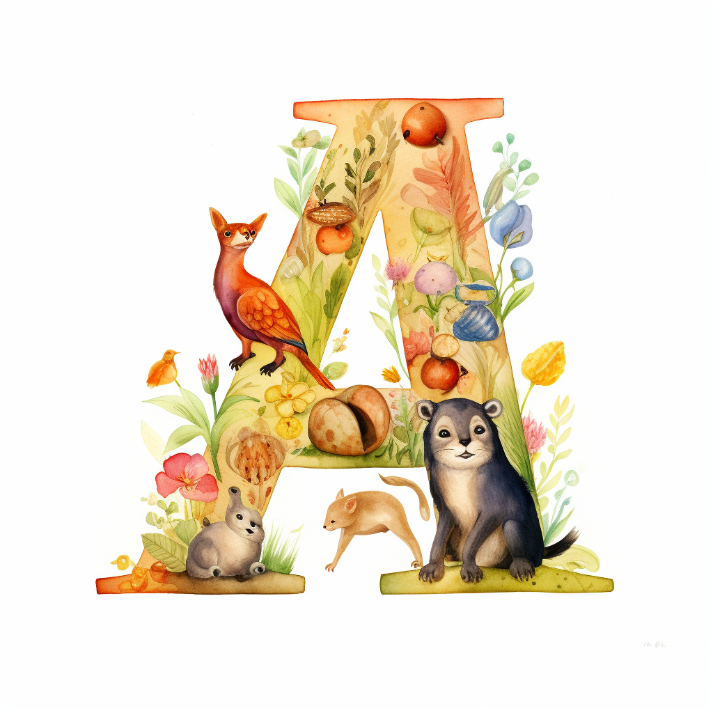 Illustration of Animals with Letter A