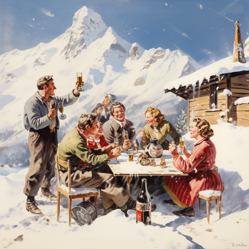 Group celebrating Christmas in alpine club