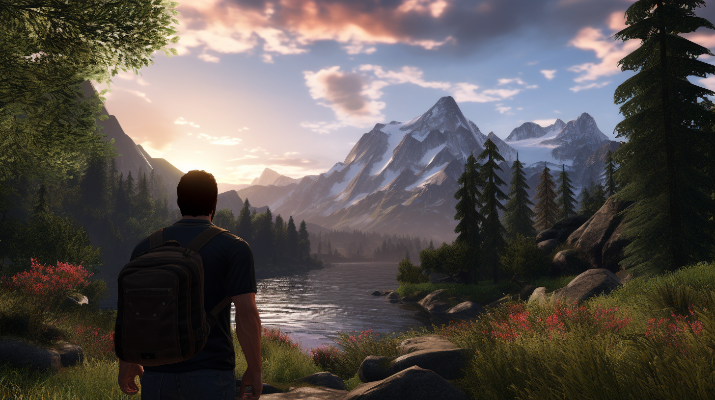 Man enjoying breathtaking alps landscape at sunset