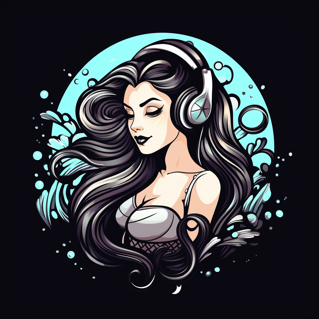 Realistic black and white alternative mermaid logo