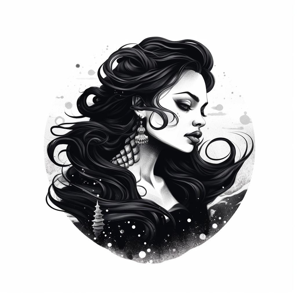 Realistic black and white alternative mermaid goddess music logo