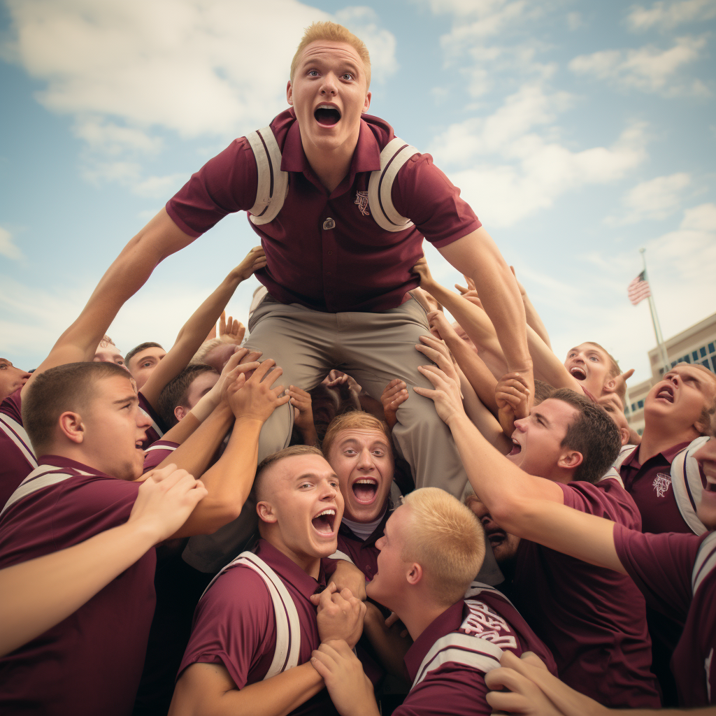 Texas A&M Aggies Yell Leader Human Pyramid