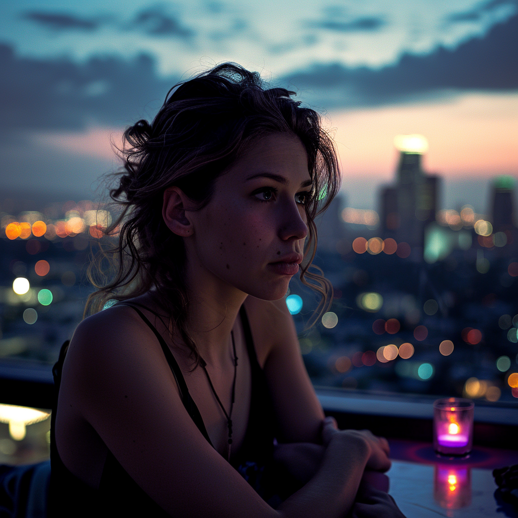 Amanda Crew at Standard Hotel, deep in thought