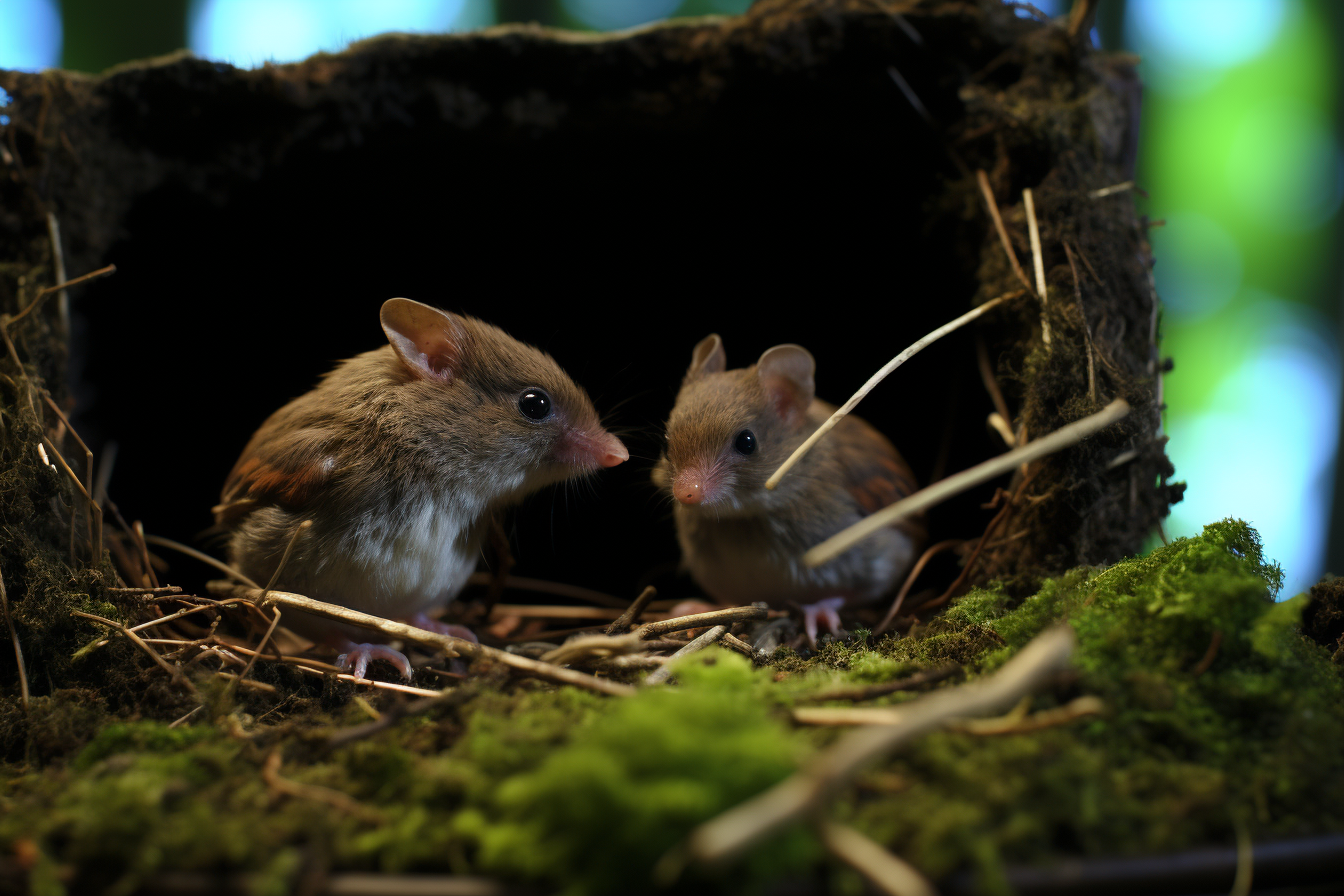 Mouse and baby bird with cheese in Black Forest