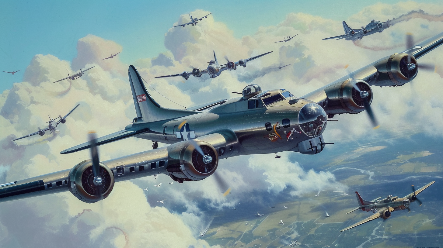 American B17 Flying Fortress Bomber Airplanes Formation Berlin WW2