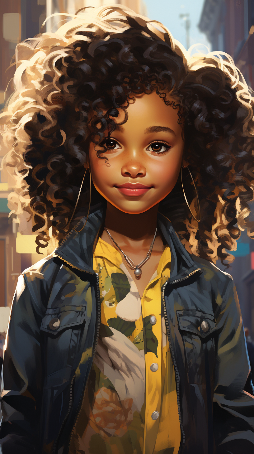 Charming illustration of an american black girl child