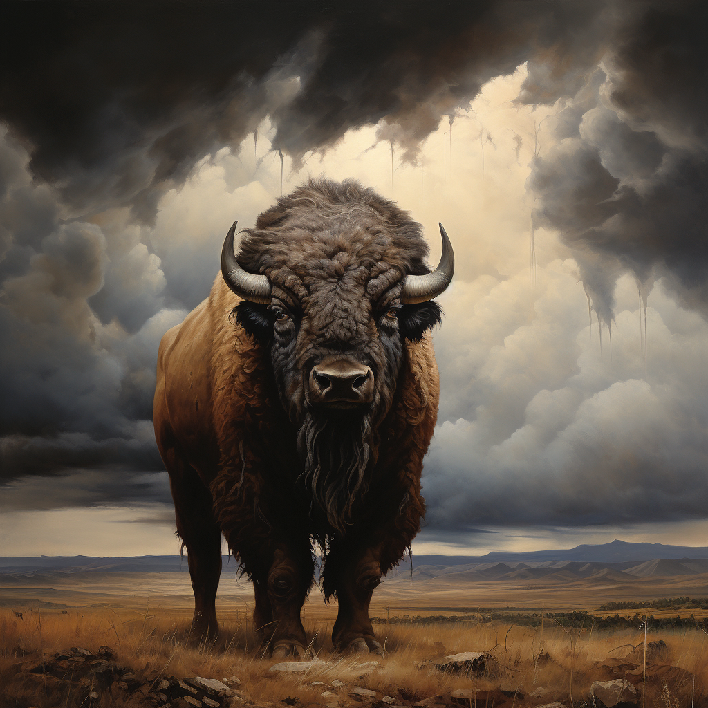 American Buffalo in Thunderstorm on Plains