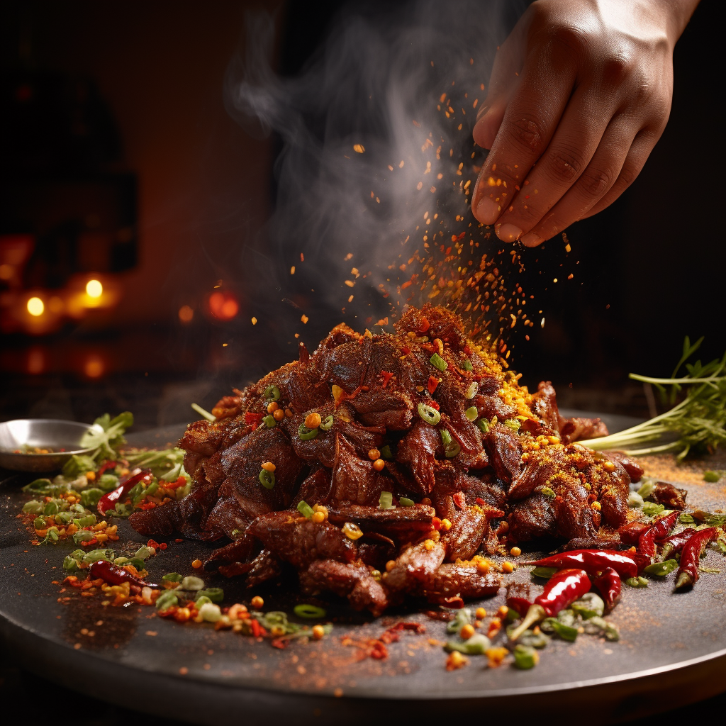 Chef seasoning American Crispy Beef with spices