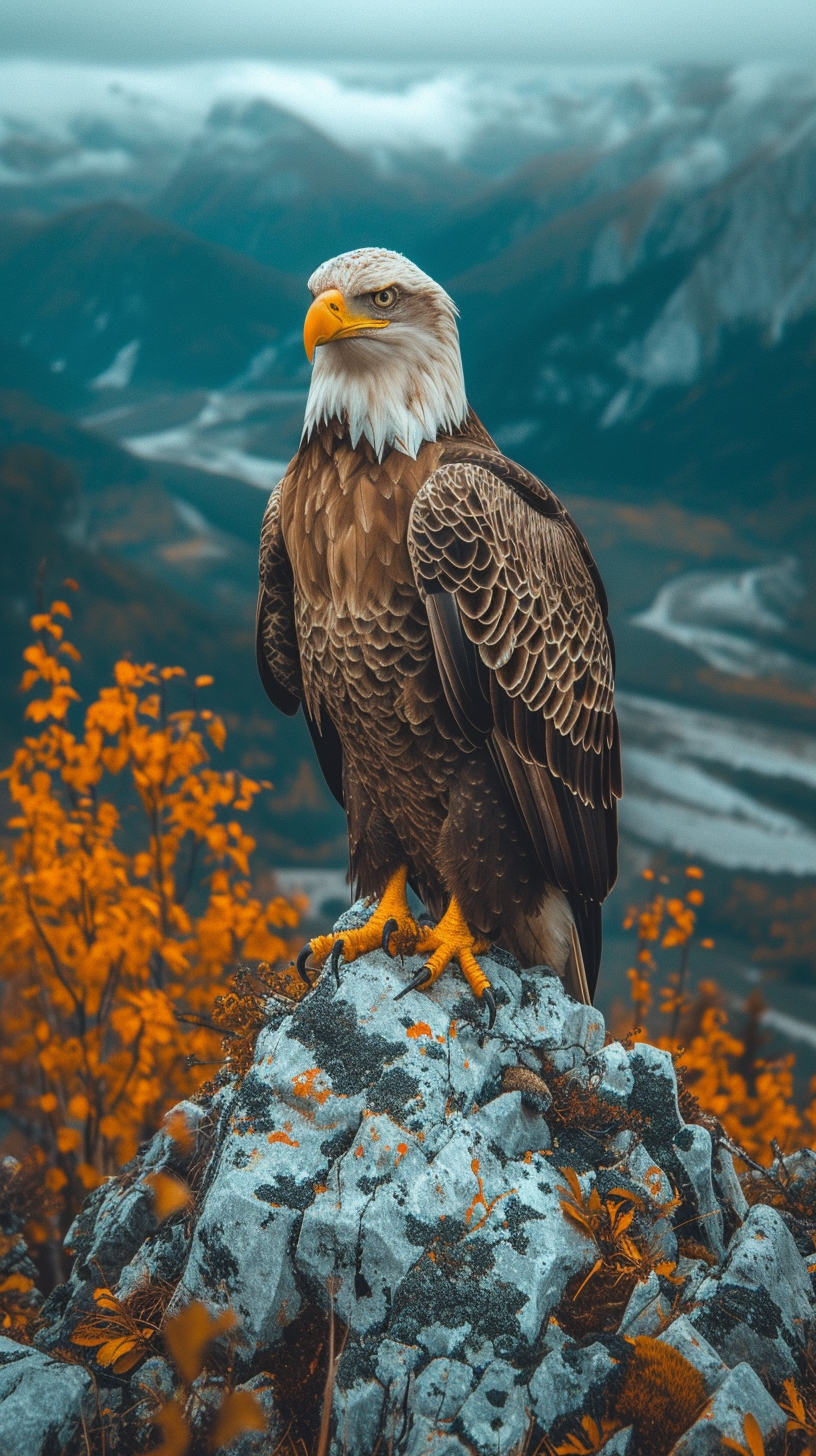 Real American Eagle on Mountain Rocks