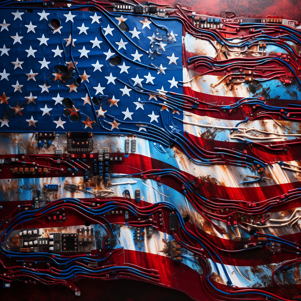 Photorealistic American Flag made of circuit boards