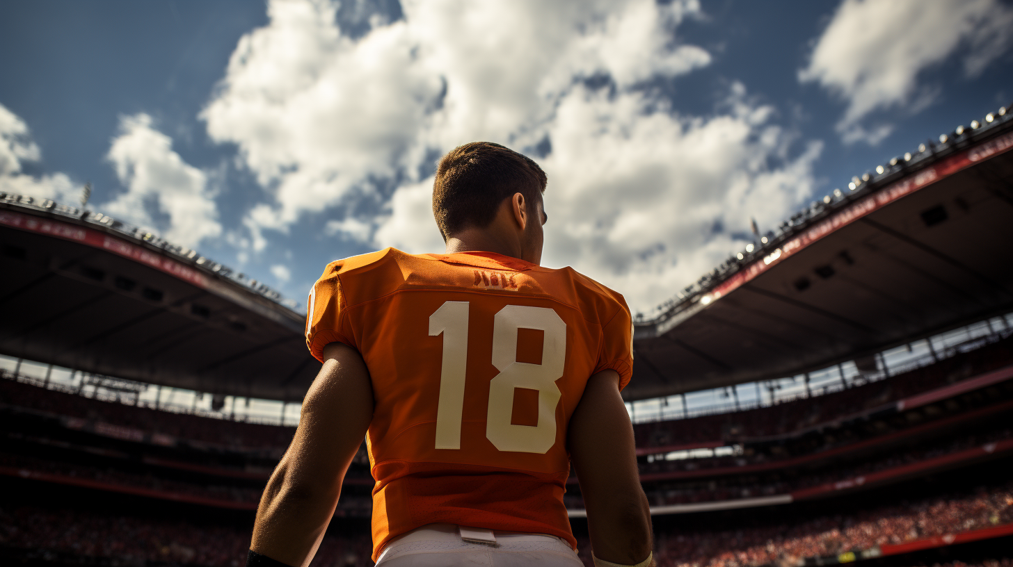 Rear View of Football Player on Field