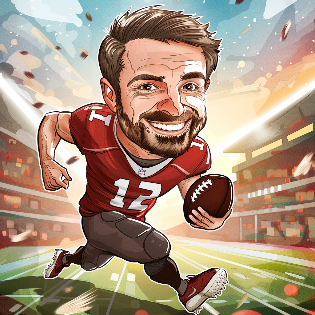 Cartoon portrait of American football player