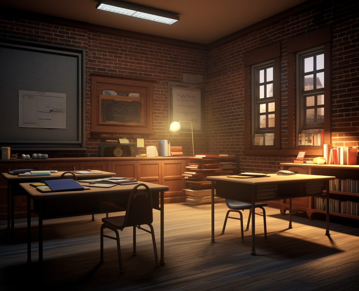 Classroom with luminous 3D objects