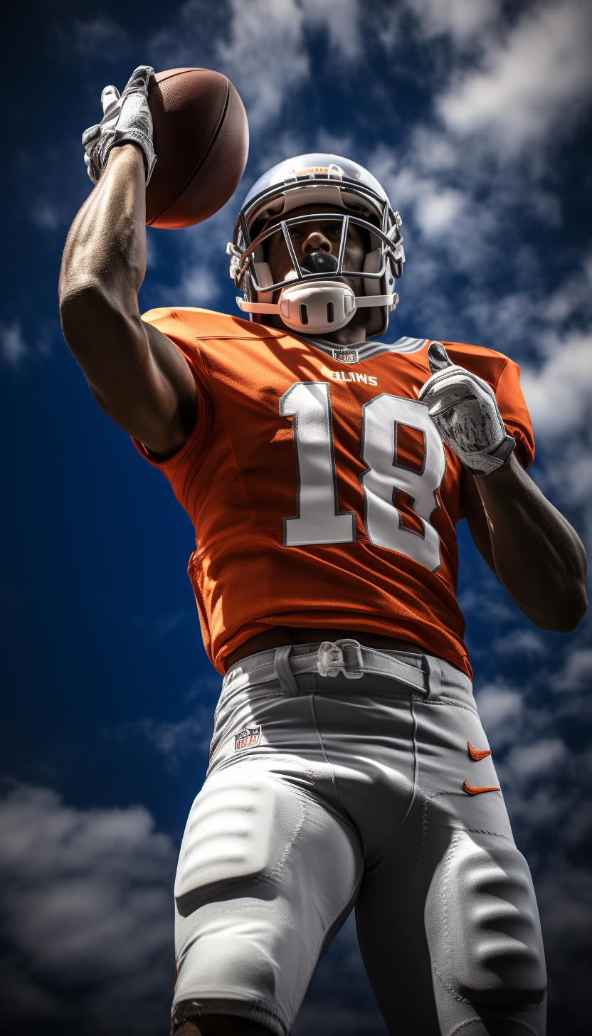 Rear view of American high school football player