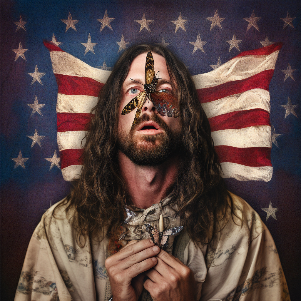 American Jesus with Moth and Flag