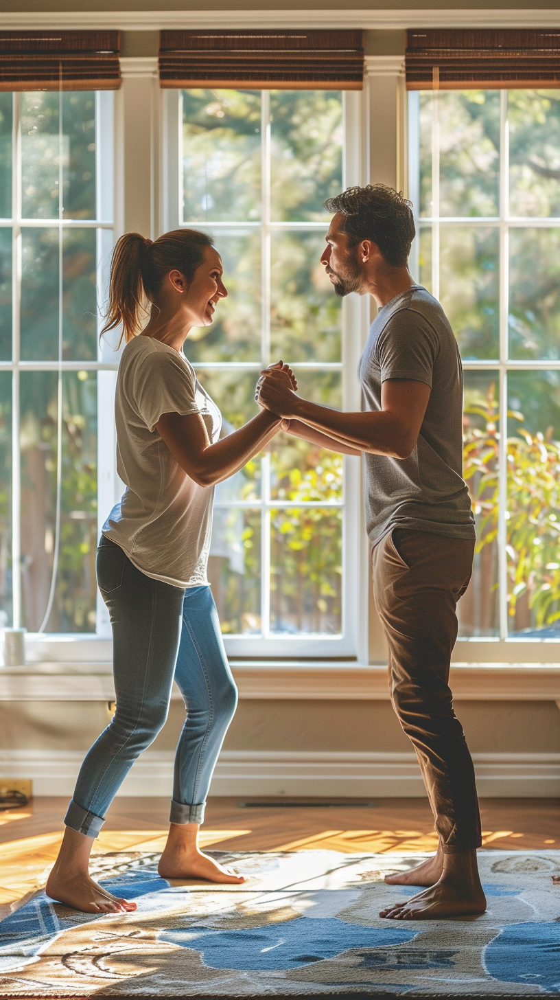 Married couple fighting in front of new energy efficient windows