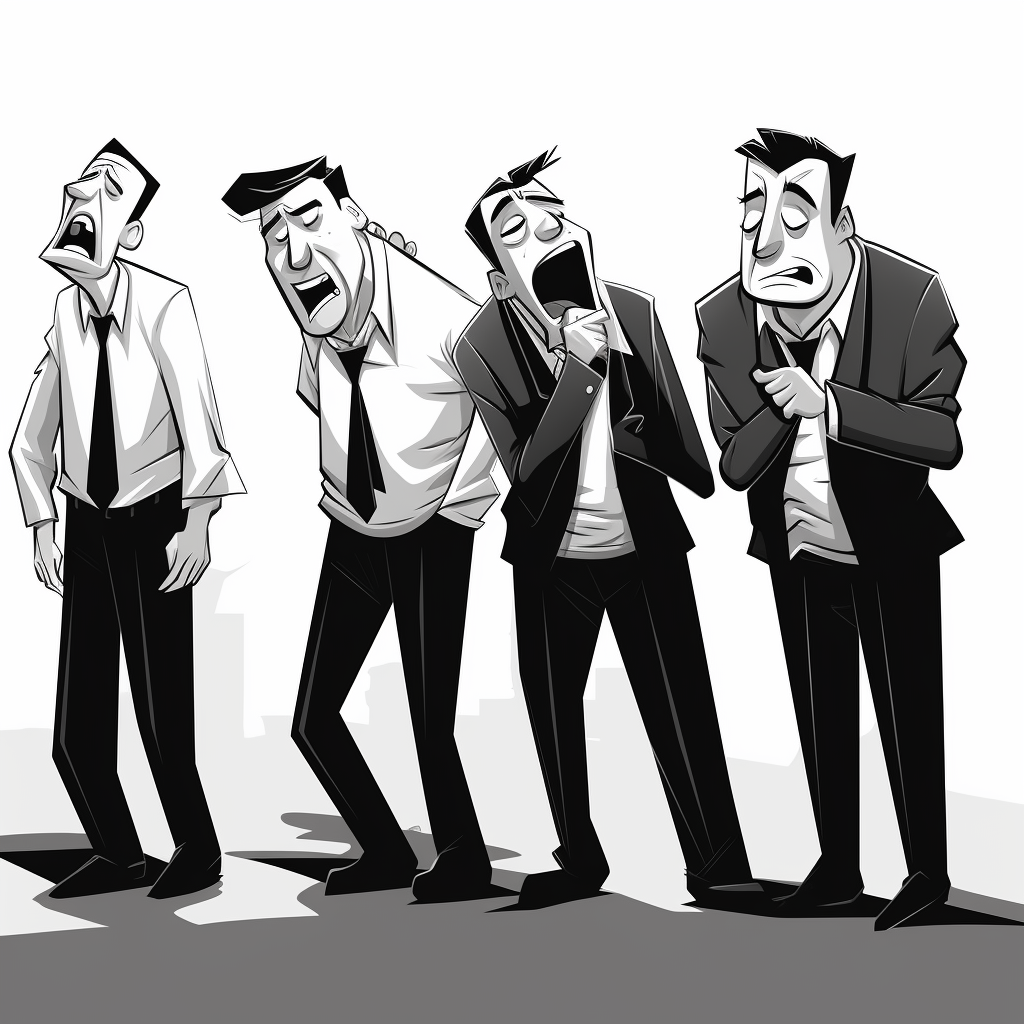 American middle class male crying in satire cartoon