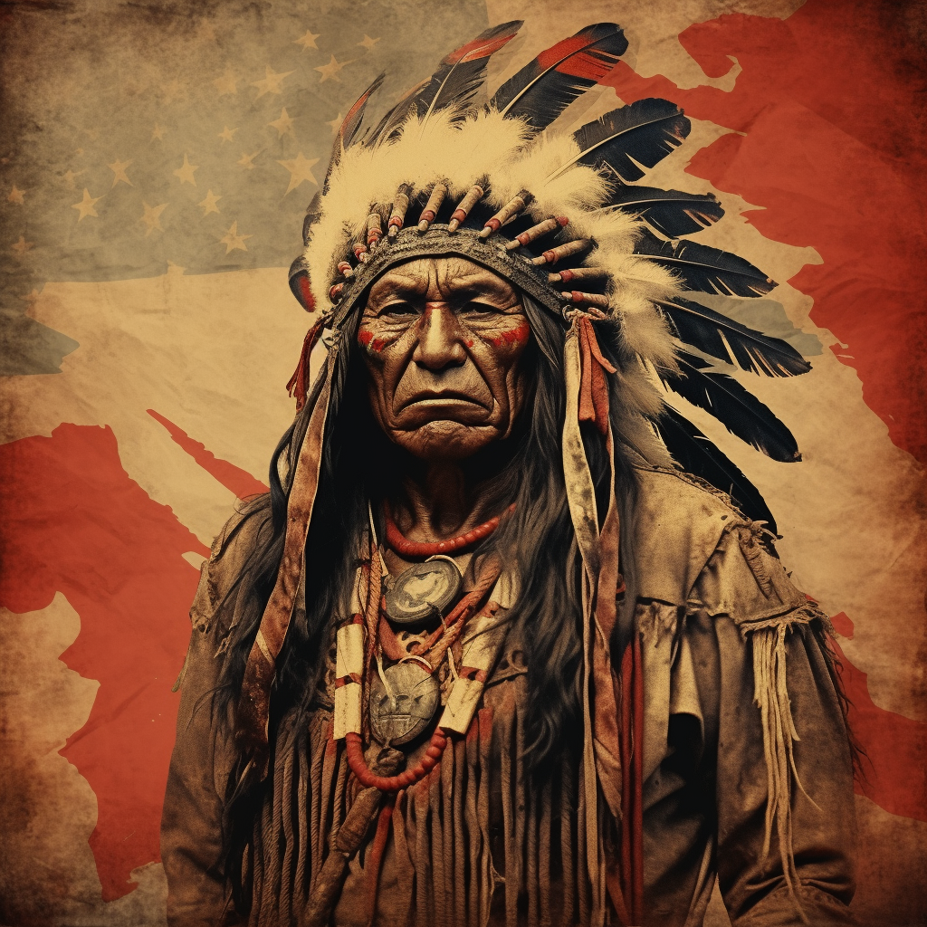 Fullbody American Native Chief on Retro Vintage Background