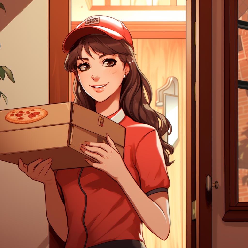 Smiling pizza delivery girl with pizza boxes