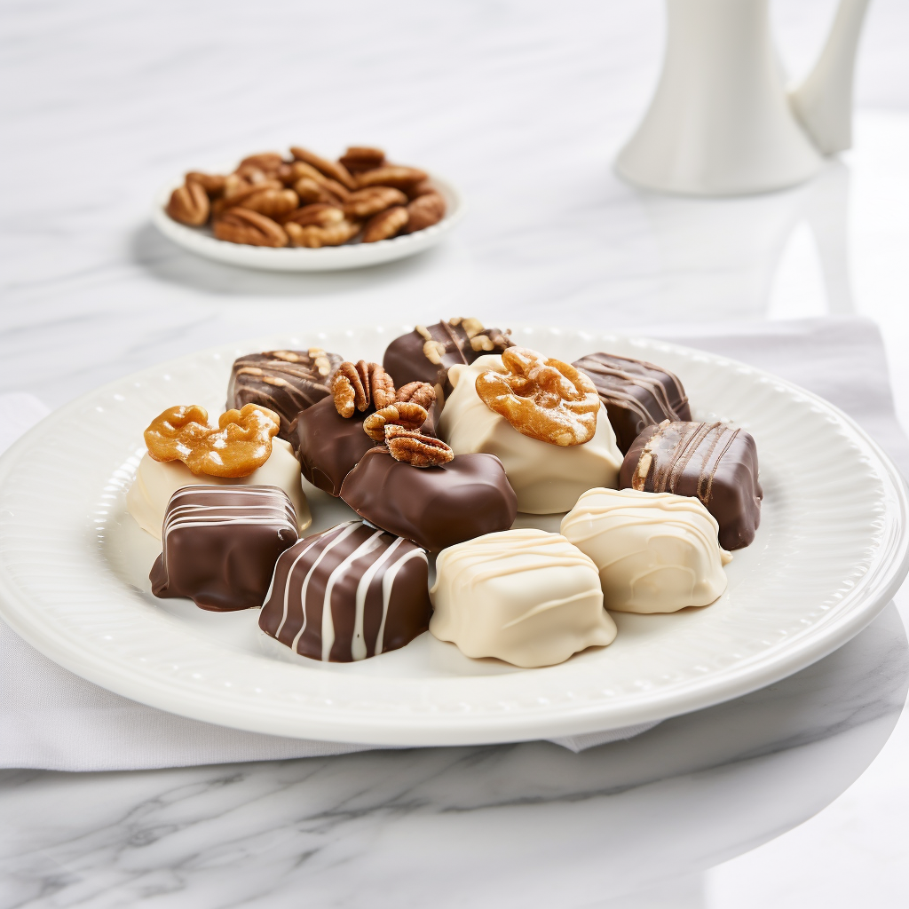 American Pralines on White Plate