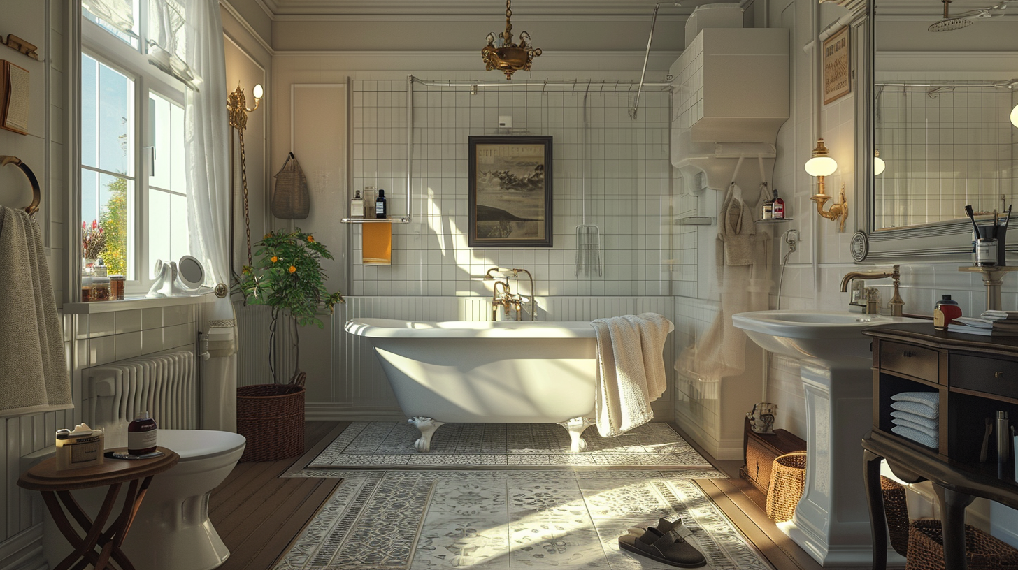 American Retro Home Bathroom Rendering