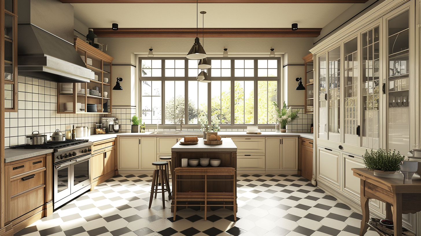 American Retro Style Kitchen Wide Angle