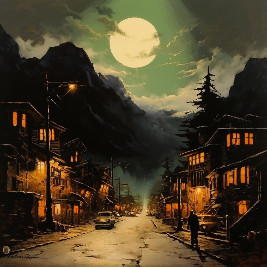 Beautiful moonlit American town streets painting