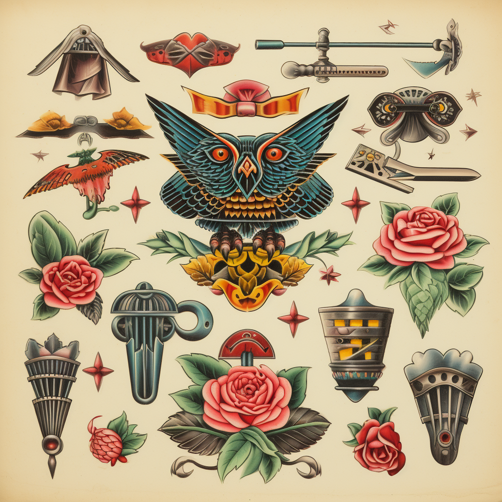 American traditional tattoo flash sheet 1944