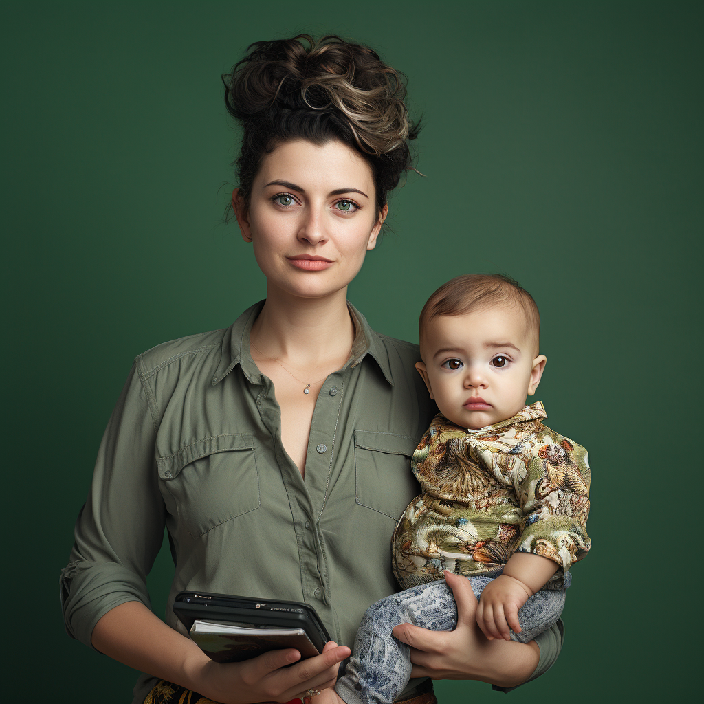 Smiling American White Mother and Baby in Casual Bohemian Style