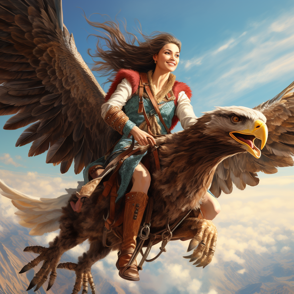 Adventurous American women soaring high on eagle