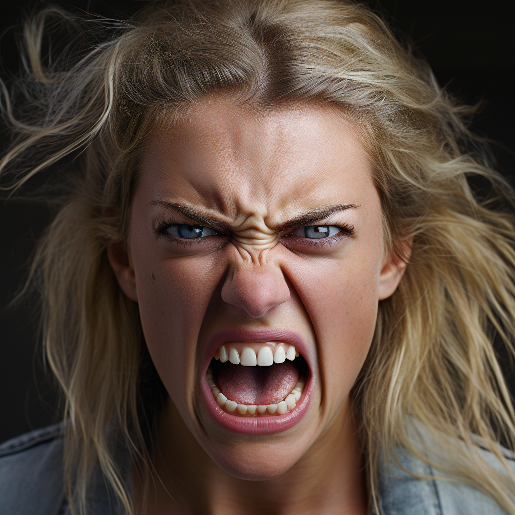 American woman showing intense anger