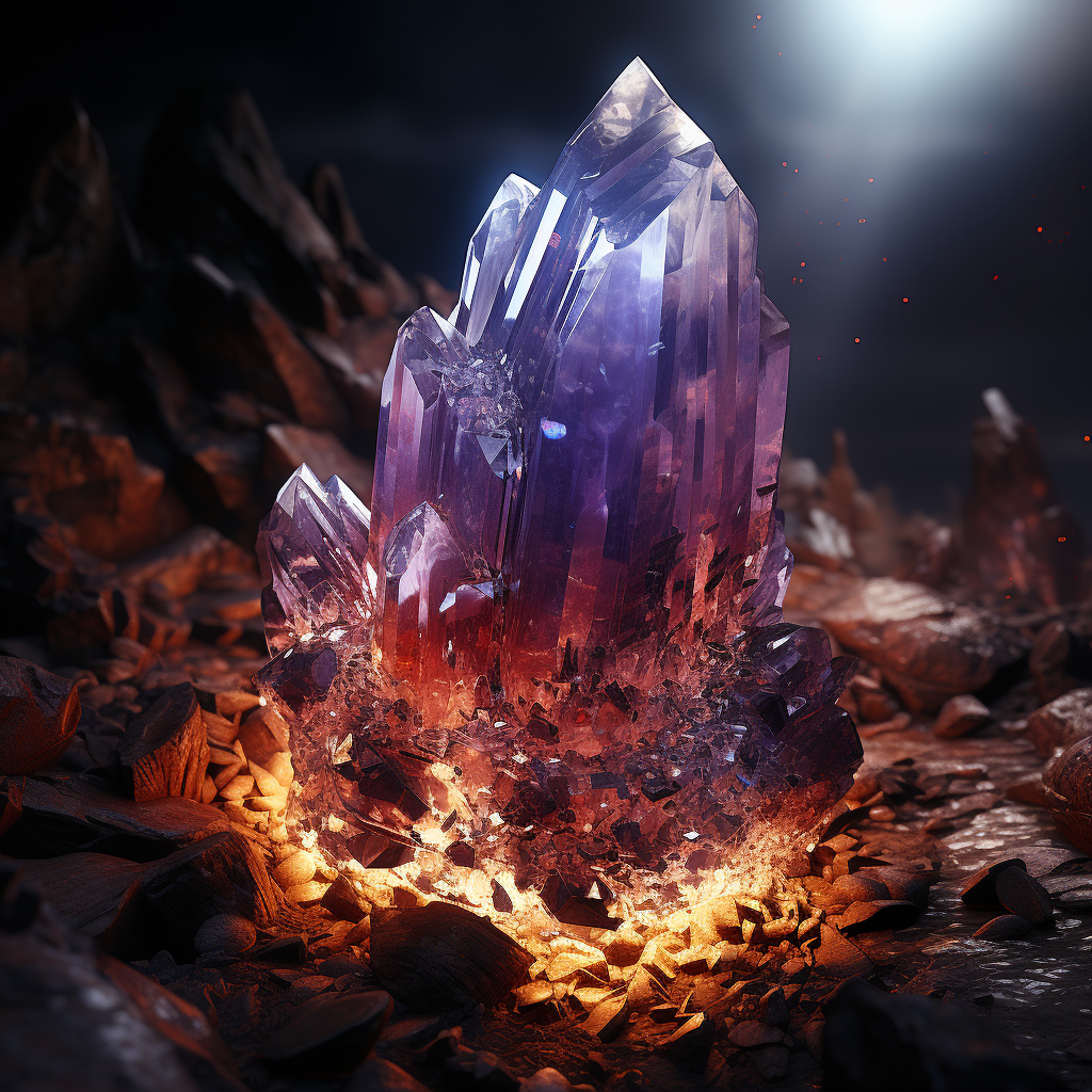 Amethyst Crystals Radiating Light - Stock Photo