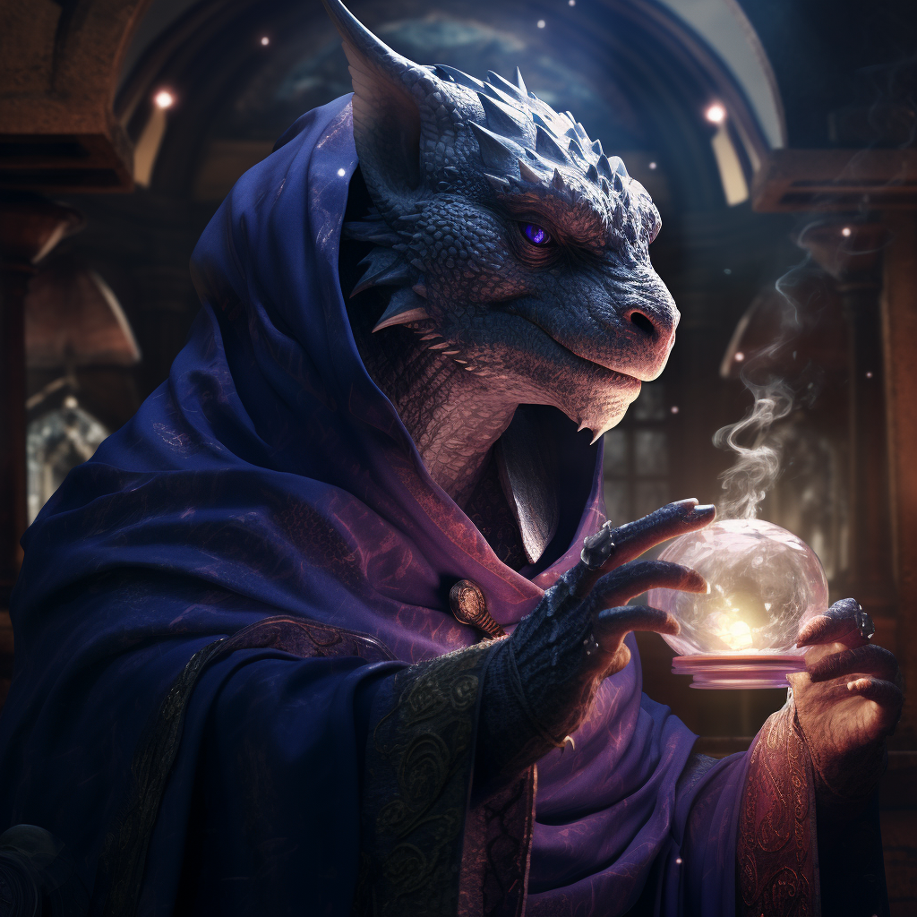 Hyper-realistic image of amethyst Dragonborn warlock casting spell