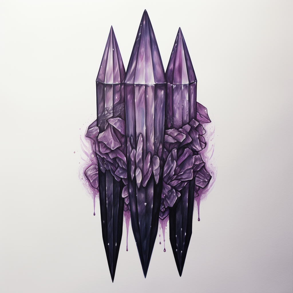 Hyper-realistic amethyst crystal tips arranged in a ray-like pattern