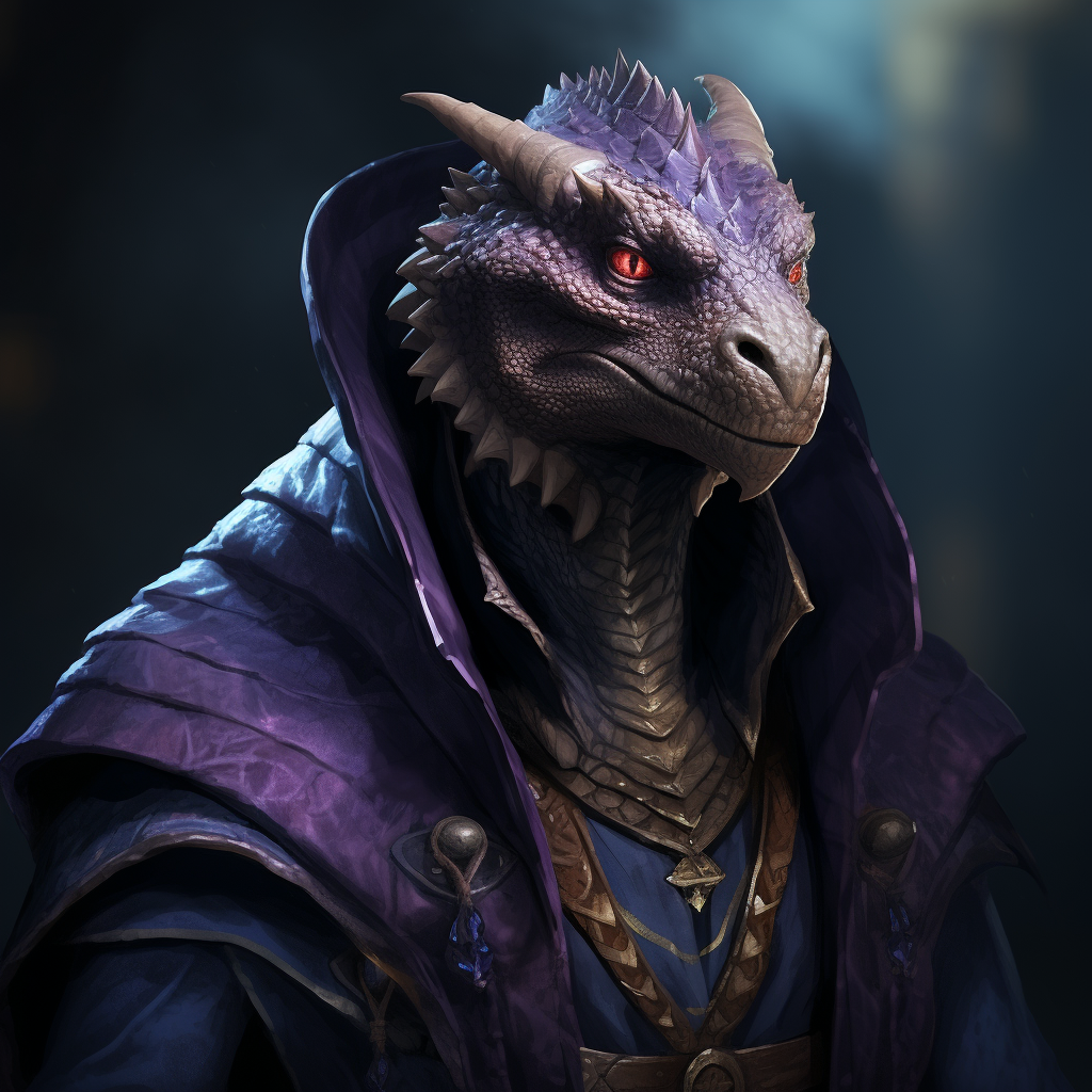 Hyper-Realistic Amethyst Dragonborn Warlock in Dark-Blue Robe