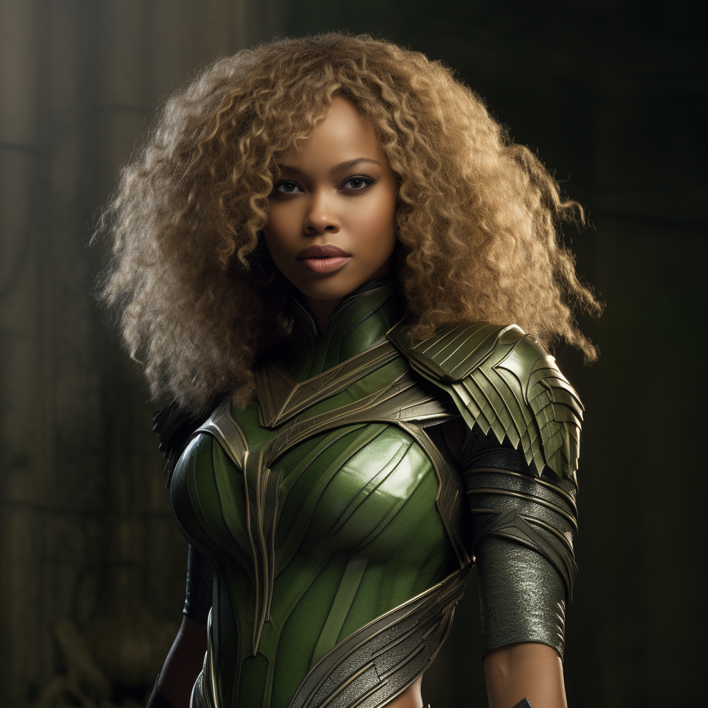 Nicole Beharie as Amora with enchanting green armor