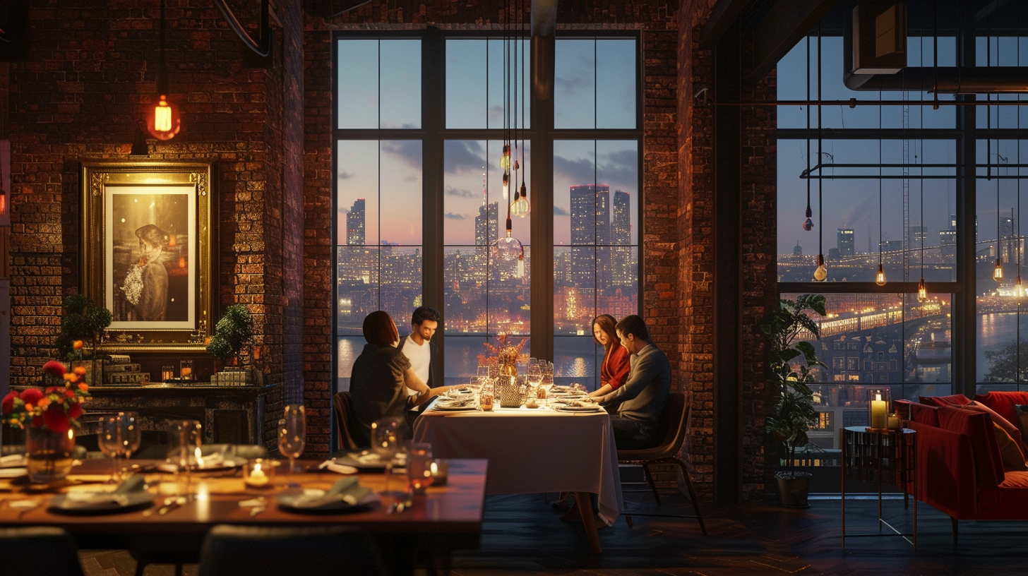 Amsterdam apartment dining room with brick wall