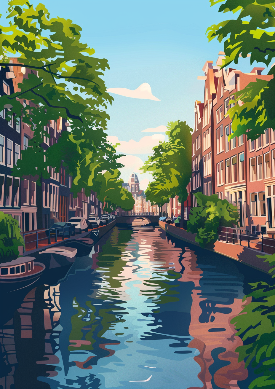 Amsterdam Canal Flat Illustration