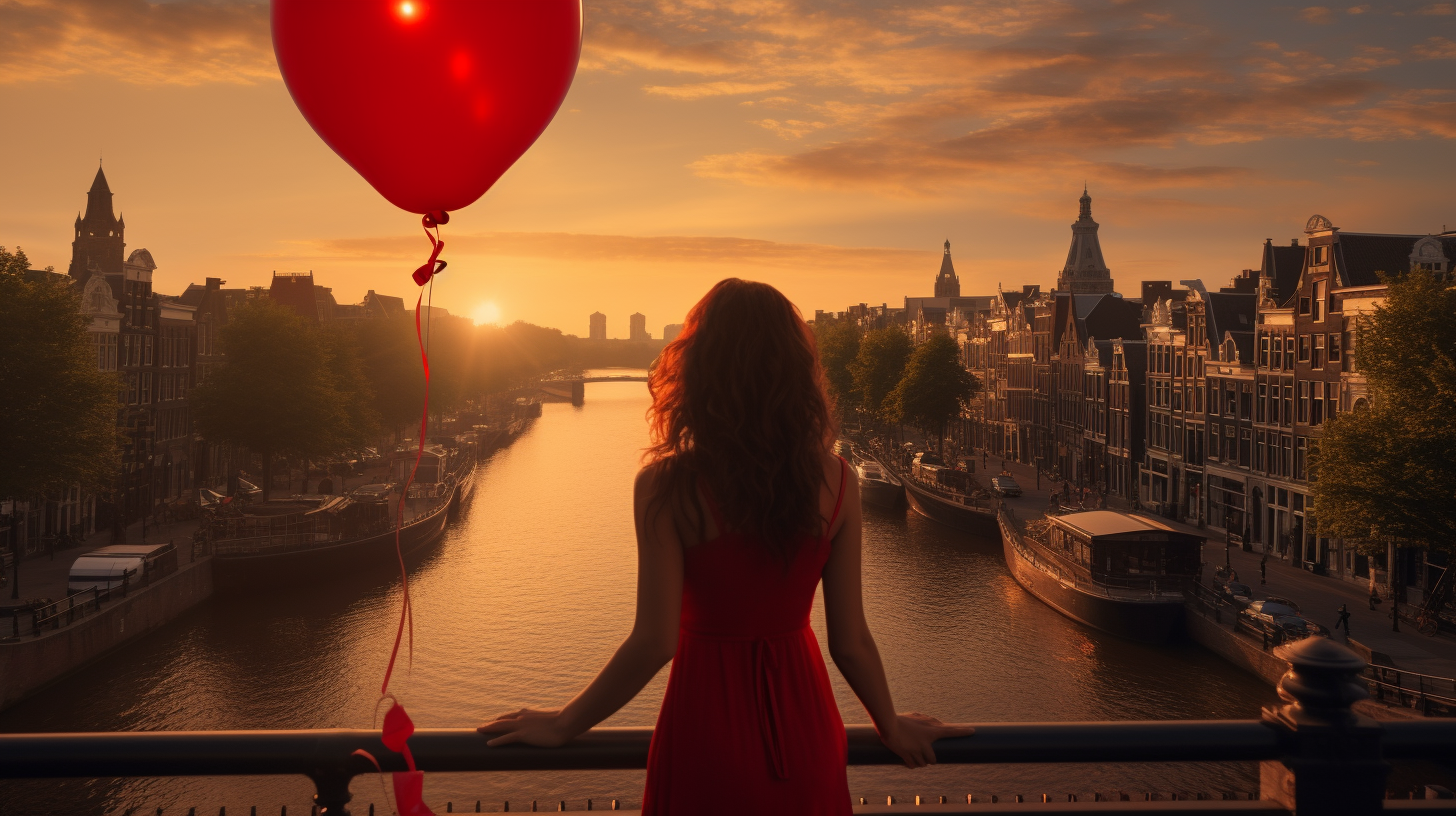 Woman with Balloon in Amsterdam Red Light District