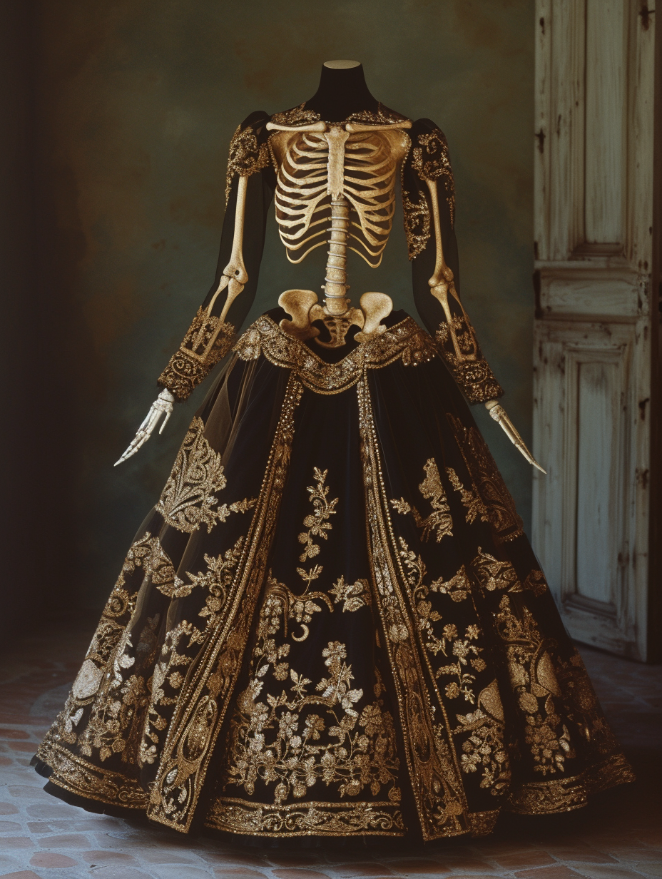 Couture Anatolian Dress with Golden Skeleton Chain