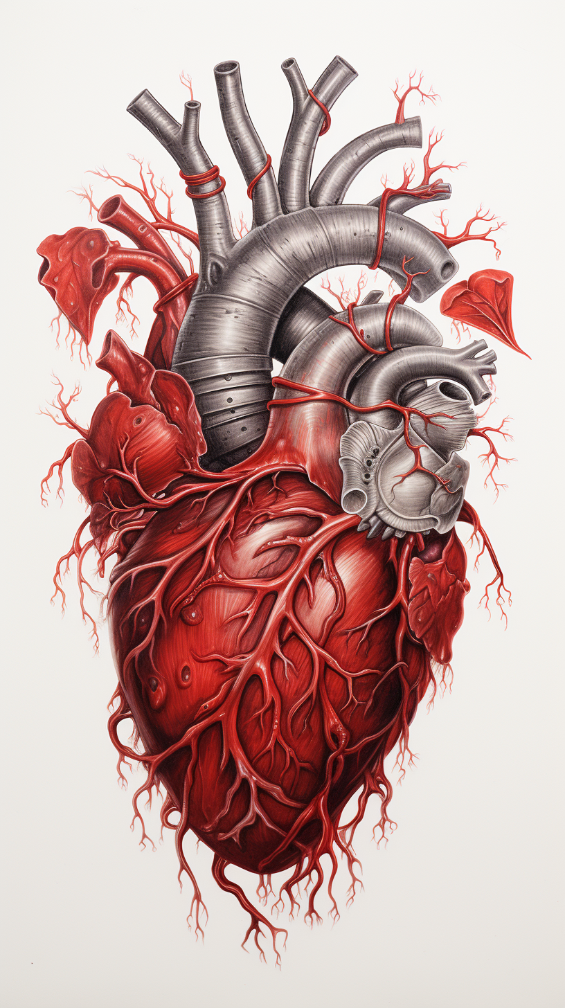 Anatomical Heart with Smoke on White Background